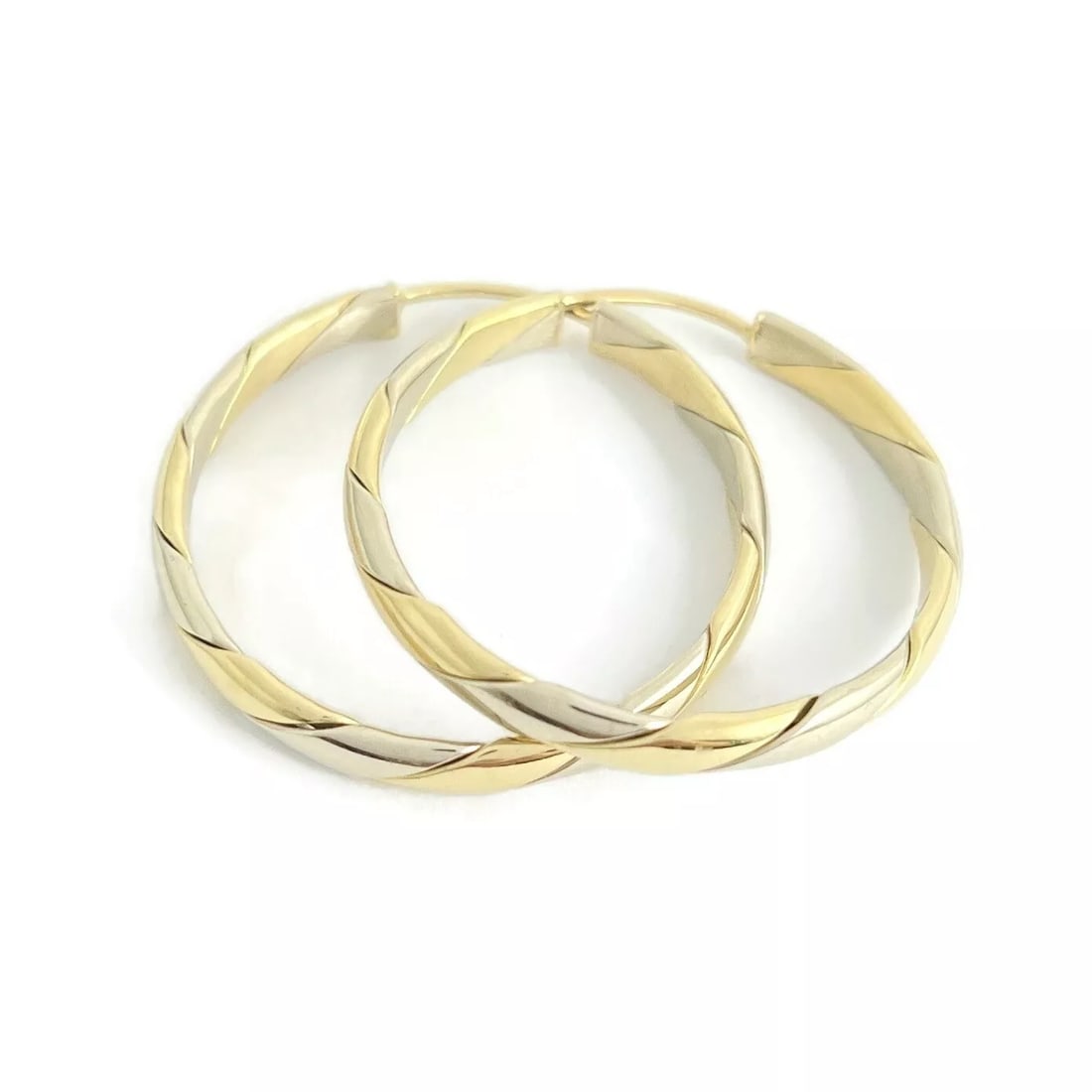 Two-Tone Hoop Earrings 18K Yellow White Gold, 1.4 Inches, 5.90 Grams (1 of 7)