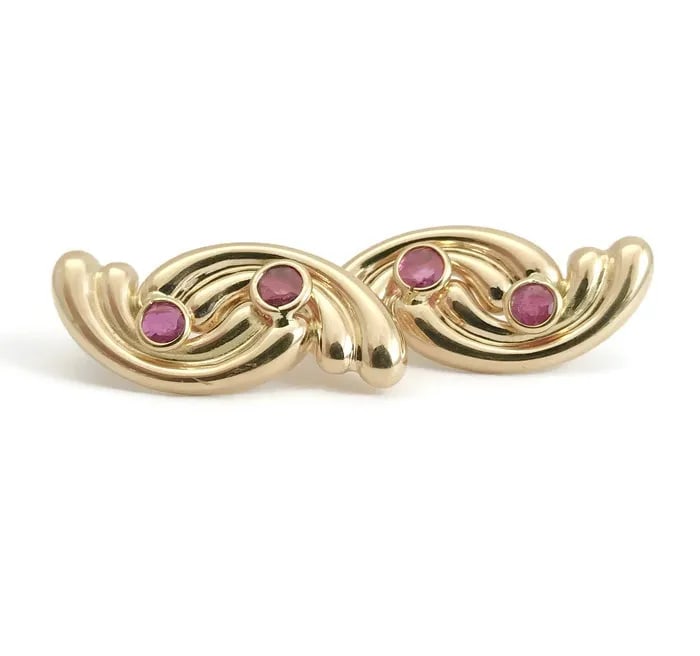 Vintage Art Deco Pink Ruby Gemstone Drop Earrings in 18K Yellow Gold, 3.34 Grams (1 of 12)