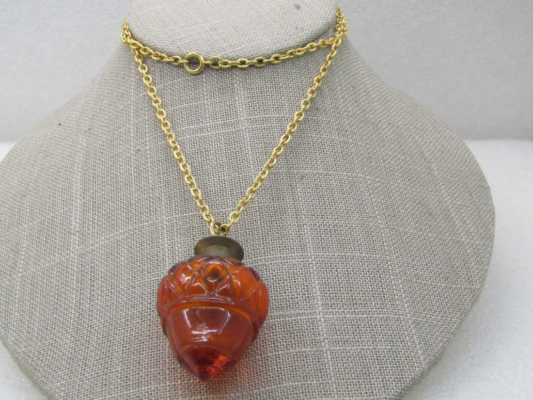Vintage Glass Acorn Perfume Necklace, 24" Chain (1 of 7)