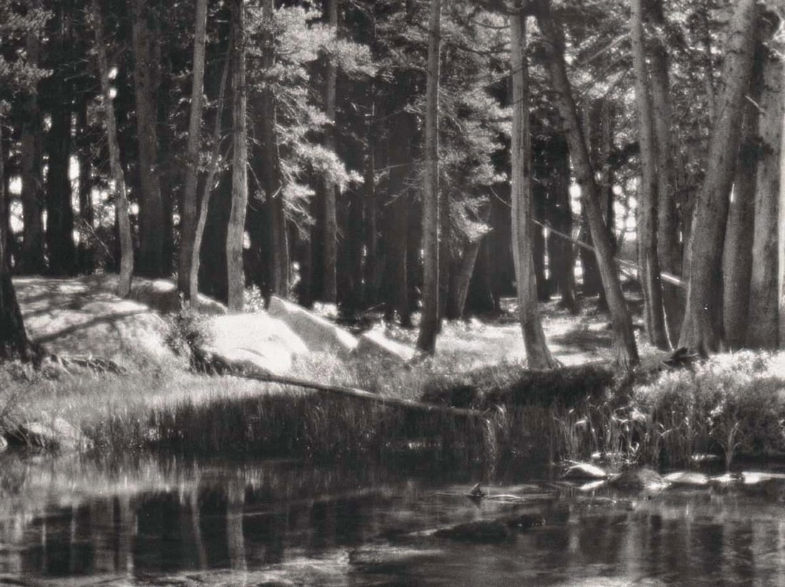 ANSEL ADAMS - Lyell Fork of the Merced River, Yosemite, c. 1923: Artist: ANSEL ADAMS Print Title: Lyell Fork of the Merced River, Yosemite, c. 1923 Medium: Photolithograph Printed 1970’s in the US Image Size: approx. 10 x 13” Ansel Easton Adams (1902 – 19
