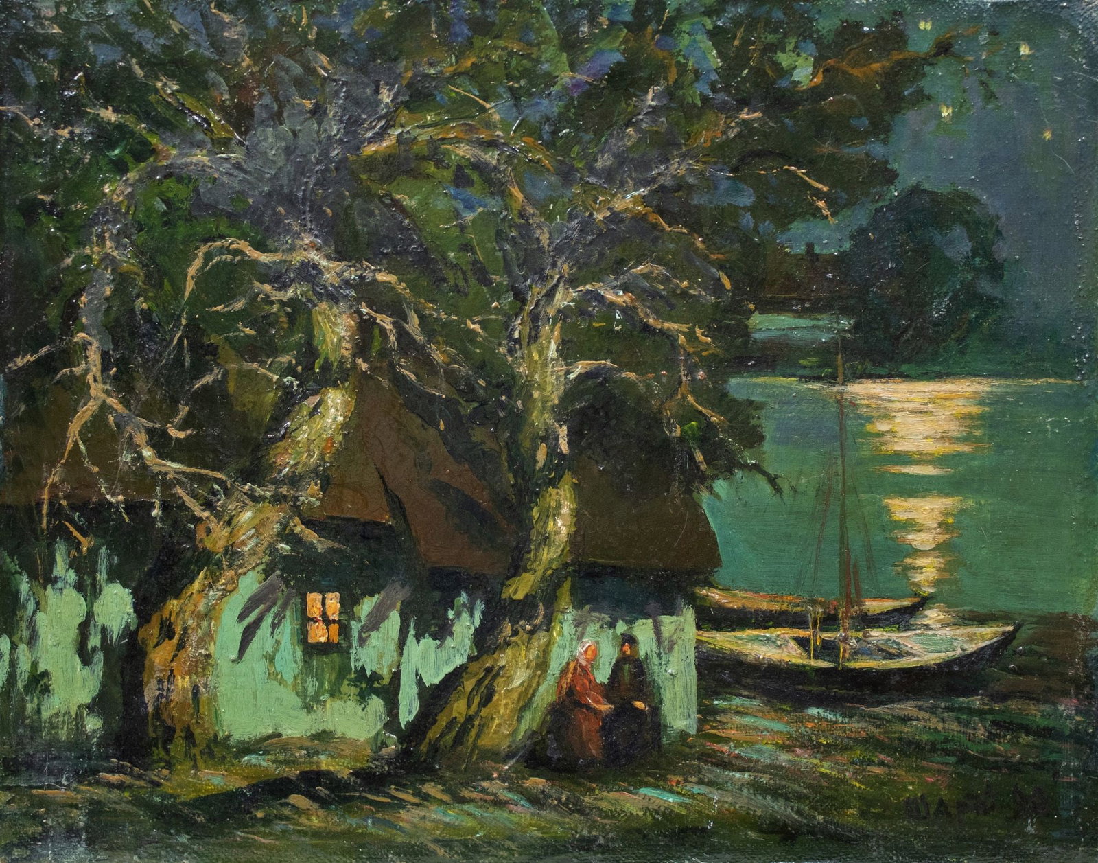 Shariy Anatoly (Ukrainian artist), "Quiet evening", oil on canvas: ARTIST: Shariy Anatoly Ivanovich (1936), Dnipropetrovsk artist TITLE: "Quiet evening" SIZE: 40 x 50 cm, (15 3/4 x 19 3/4 in.) MEDIUM: oil on canvas YEAR OF CREATION: 1990 CONDITION: Good vintage condi