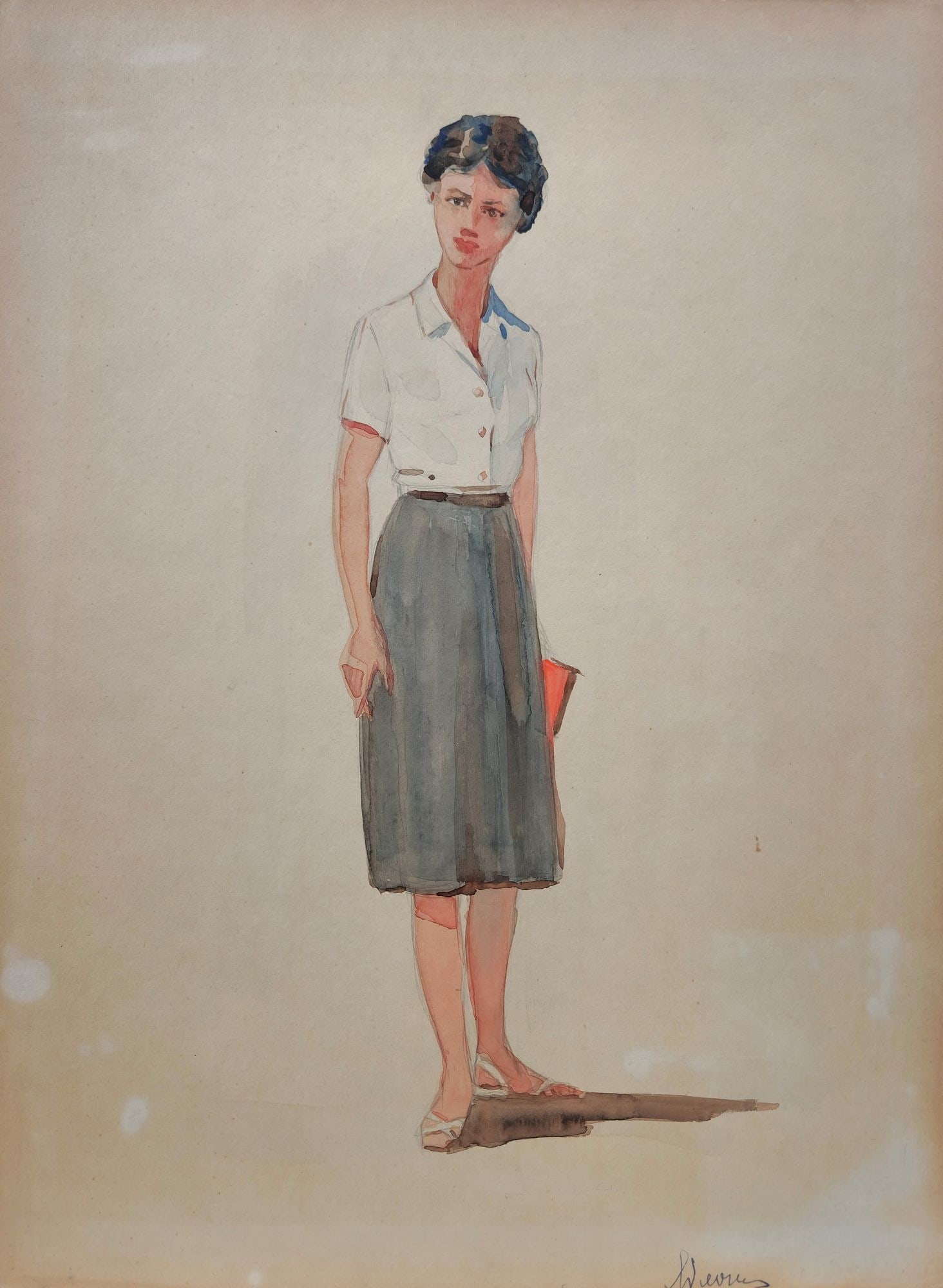 Yablonska Olena (Ukrainian artist), "Primary school teacher", watercolor on cardboard (1 of 4)