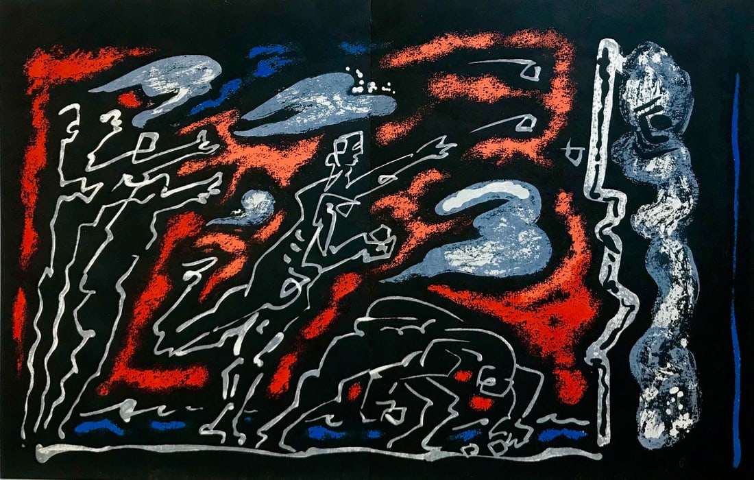 Andre Masson Original Lithograph, Untitled 10: Artist: Andre Masson Country: France Title: Untitled 10 Medium: Original Lithograph Paper Size: 11 x 8.50 inch Printed: 1962 by Mourlot Freres, France Editor: Andre Sauret Condition: Fine