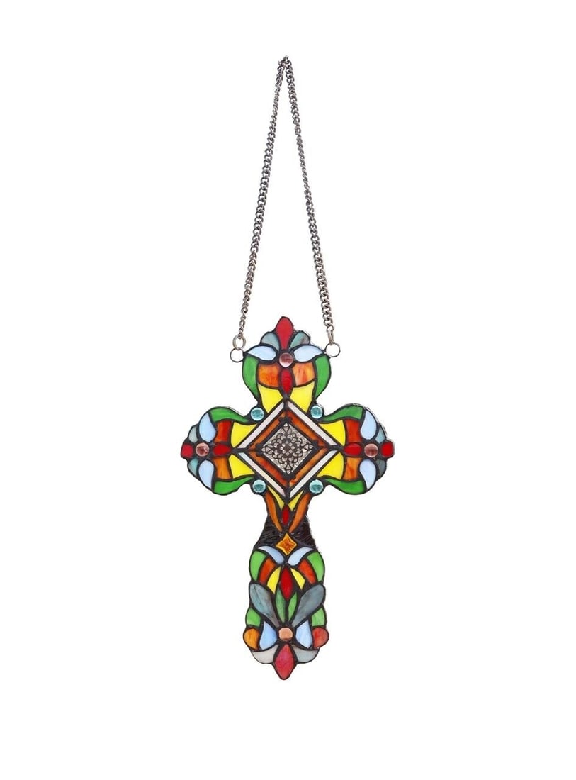 13" Stained Glass Cross Window Hanging Panel Suncatcher (1 of 5)