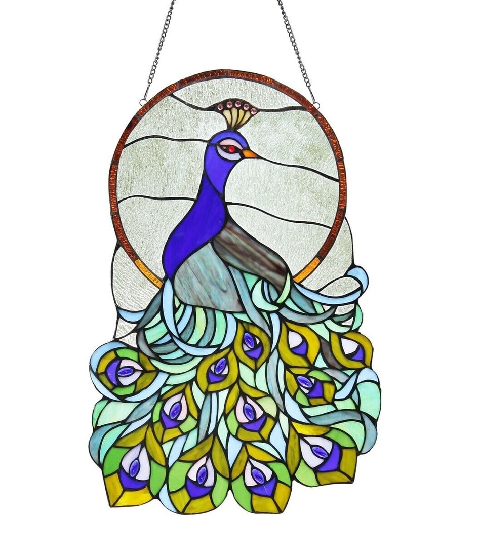 23.8" Peacock Stained Glass Window Hanging Suncatcher (1 of 3)