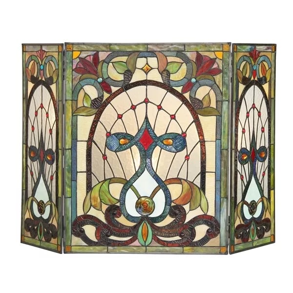 44" Folding Stained Glass Fireplace Screen (1 of 3)