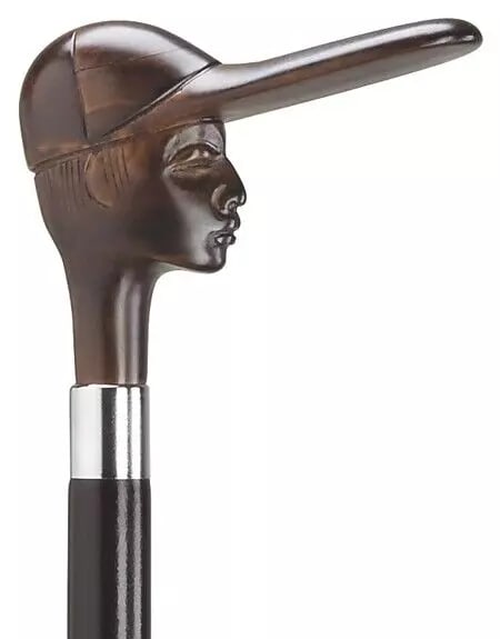 36" European Jockey Walking Stick Cane: 36" Long 3/4" shaft This reproduction European cane features a Jockey head handle. The jockey head handle with a simulated brown wood tone finish is made of high-impact durable nylon and mounted styli