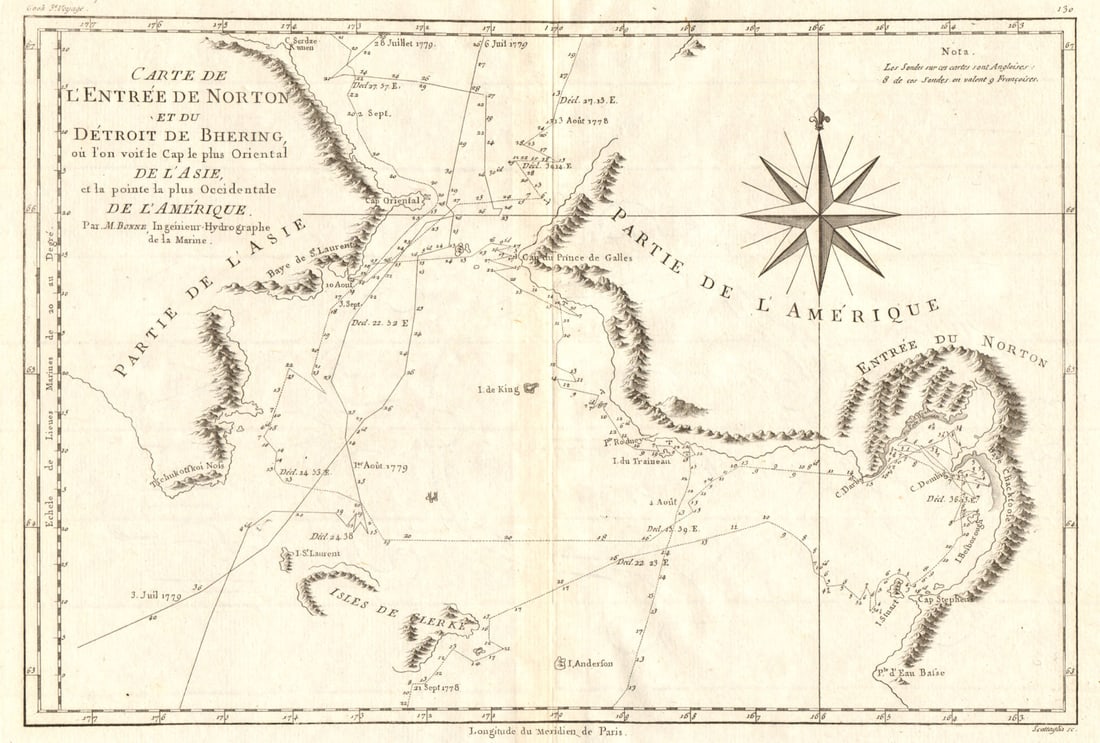 Entrée de Norton & Détroit de Bhering. Bering Strait Norton Sound BONNE 1790 map (1 of 1)