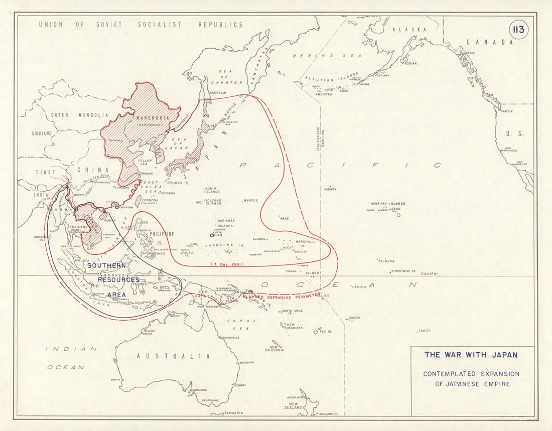 World War 2. Planned expansion of Japanese Empire 1959 old vintage map chart (1 of 1)