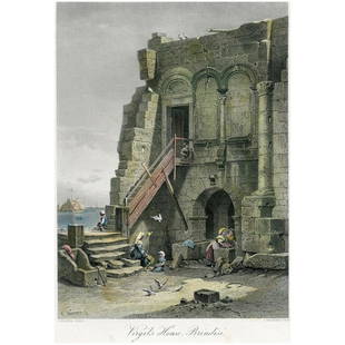 Virgil's House, Brindisi, after C. Werner. Engraved by C. Bertrand (c.1875): Title: Virgil's House, Brindisi. Artist: after Carl Friedrich Heinrich Werner (1808 – 1894). Engraver: C. Bertrand Description: hand colored engraving. Production date: c.1875. Plate mark: