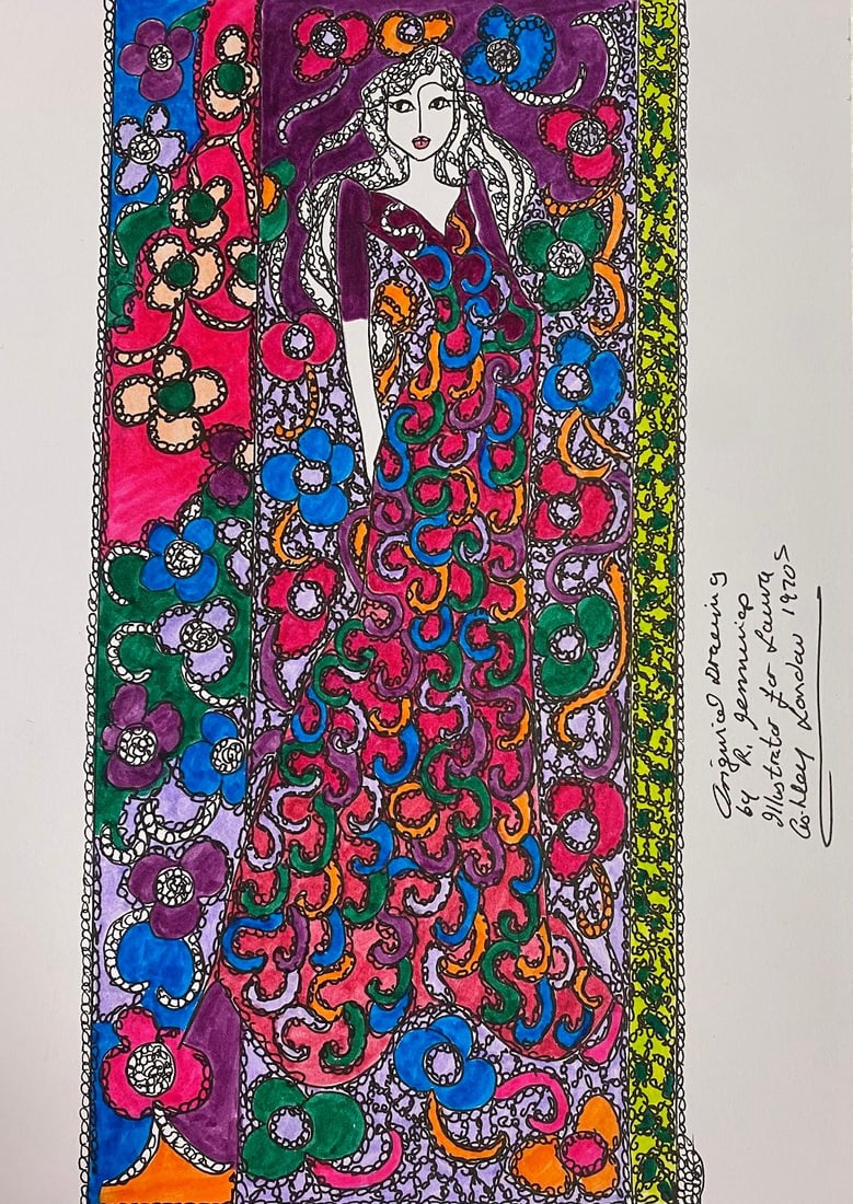 Original Fashion Design Illustration Watercolor Painting Laura Ashley Designer c.2000 (1 of 3)