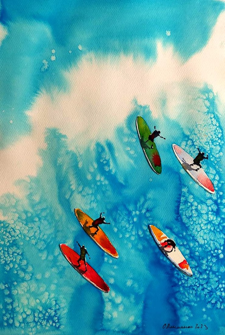 Watercolor painting Wave Elena Klimenko (1 of 5)