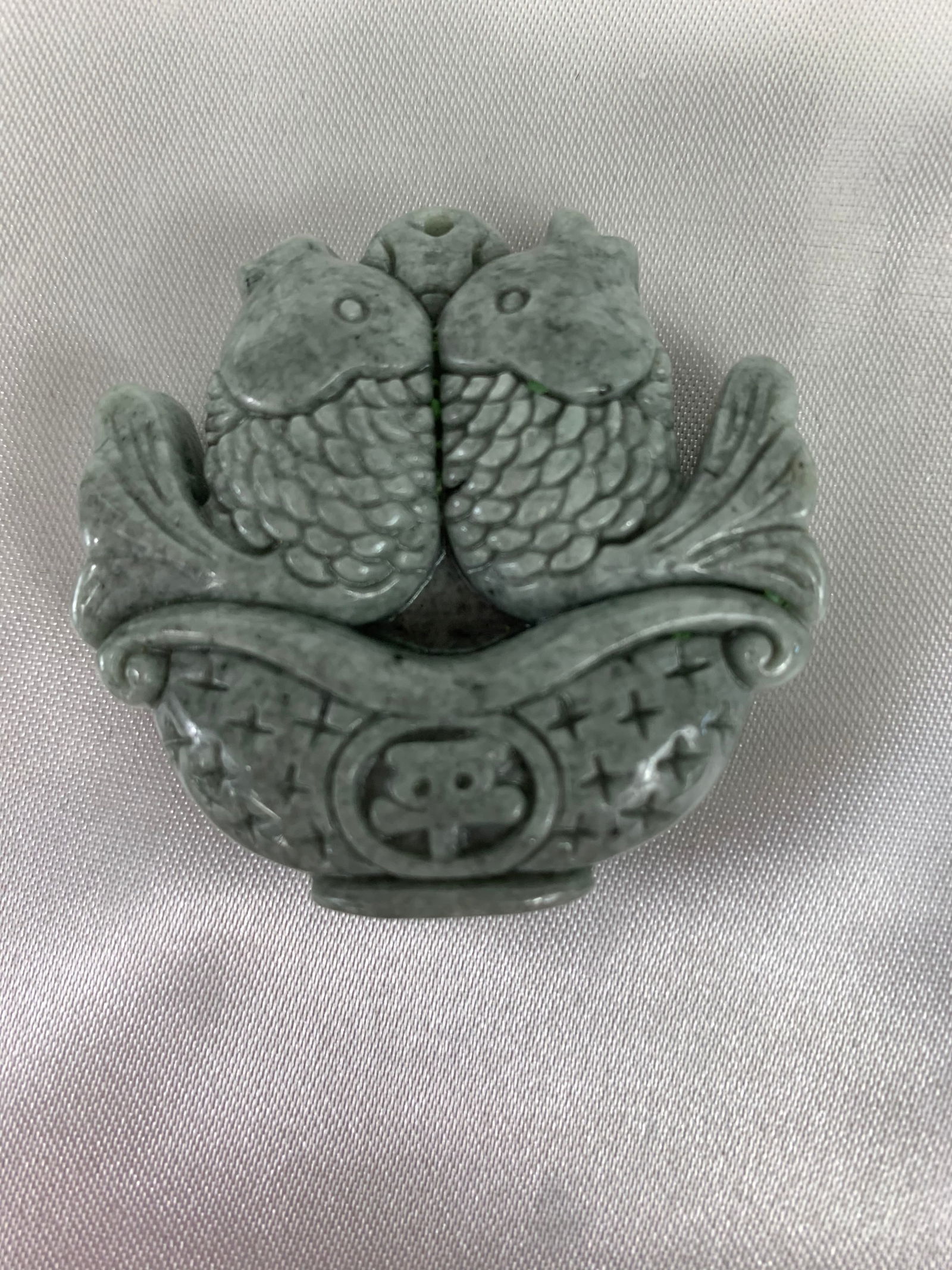 2 Fish Coin Carved Jade Pendant (1 of 3)