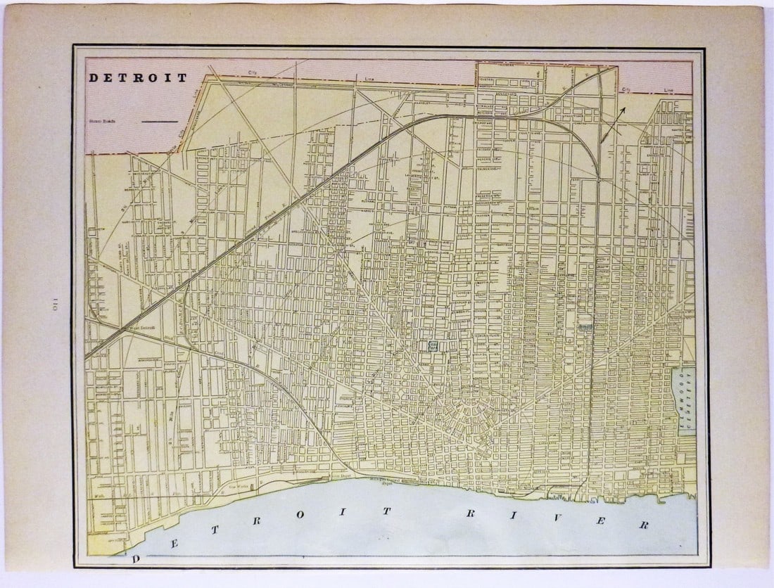 Detroit 1889: Title/Content of Map: Detroit 1889 Date Printed: 1889 Material/Medium: paper Size: Approx. 14.5x10.5 inches Cram's Unrivaled Atlas of the World. W.H. Stewart Publisher, Rochester Reserve: $35.00 Shipp