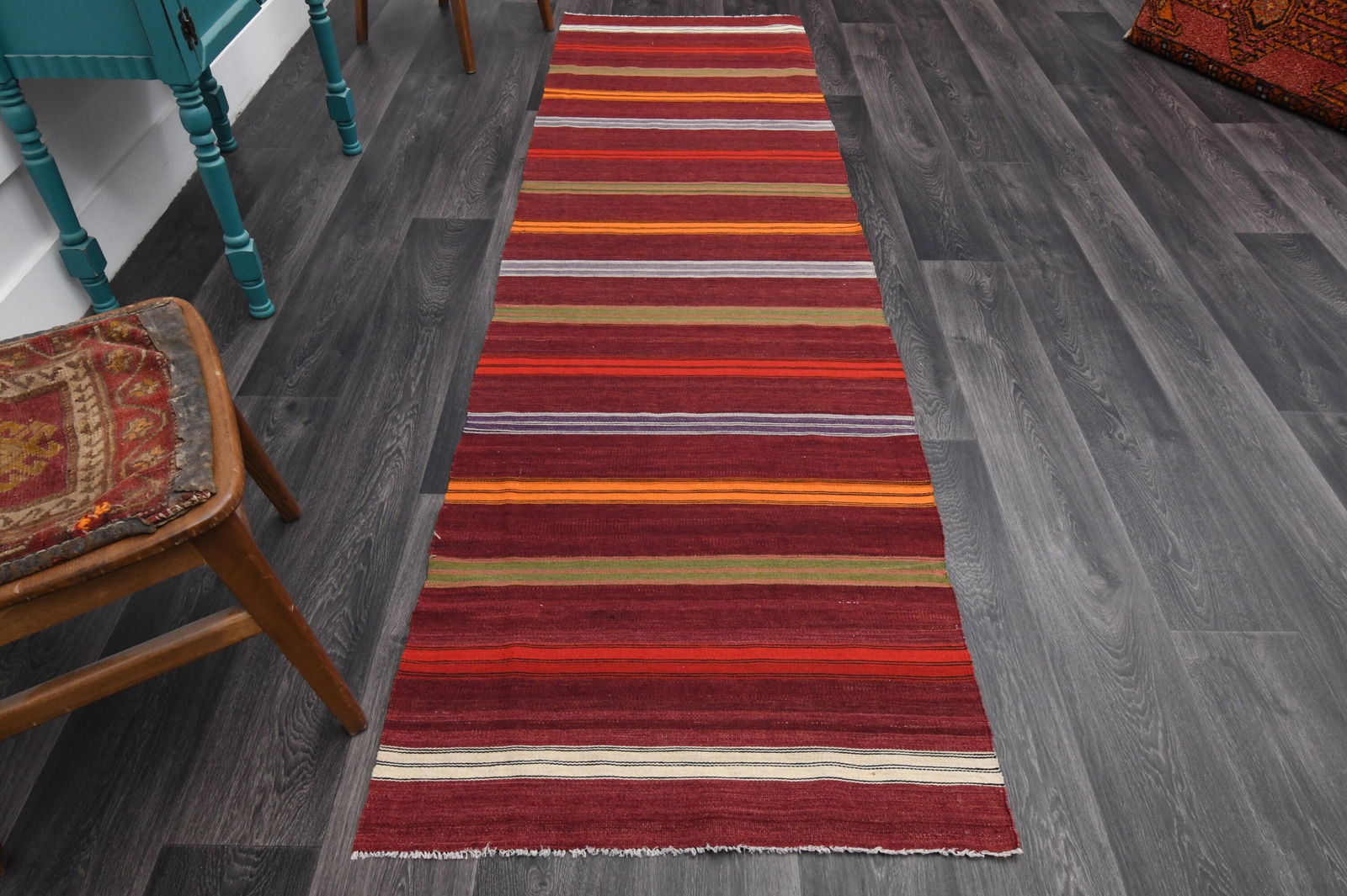 2.8x9.4 ft, PINK RED KILIM RUNNER (1 of 9)