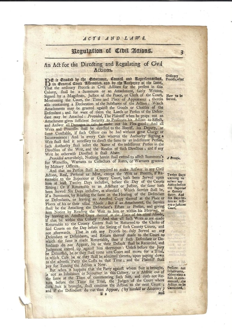 1750 Colonial Connecticut Act Civil Actions (1 of 2)
