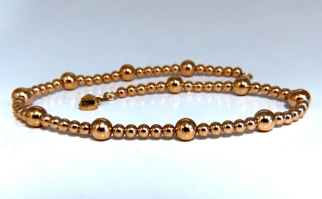 14kt Alternated bull bead bracelet hollow 9.5 inch 4.8mm (1 of 5)