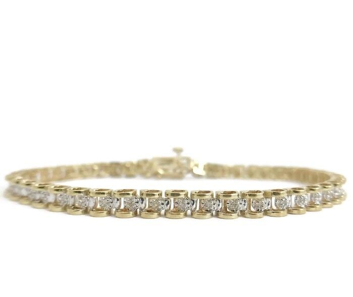Vintage Diamond Two-Tone Tennis Bracelet 10K Yellow White Gold 7 Inches, 7.18 Gr (1 of 10)
