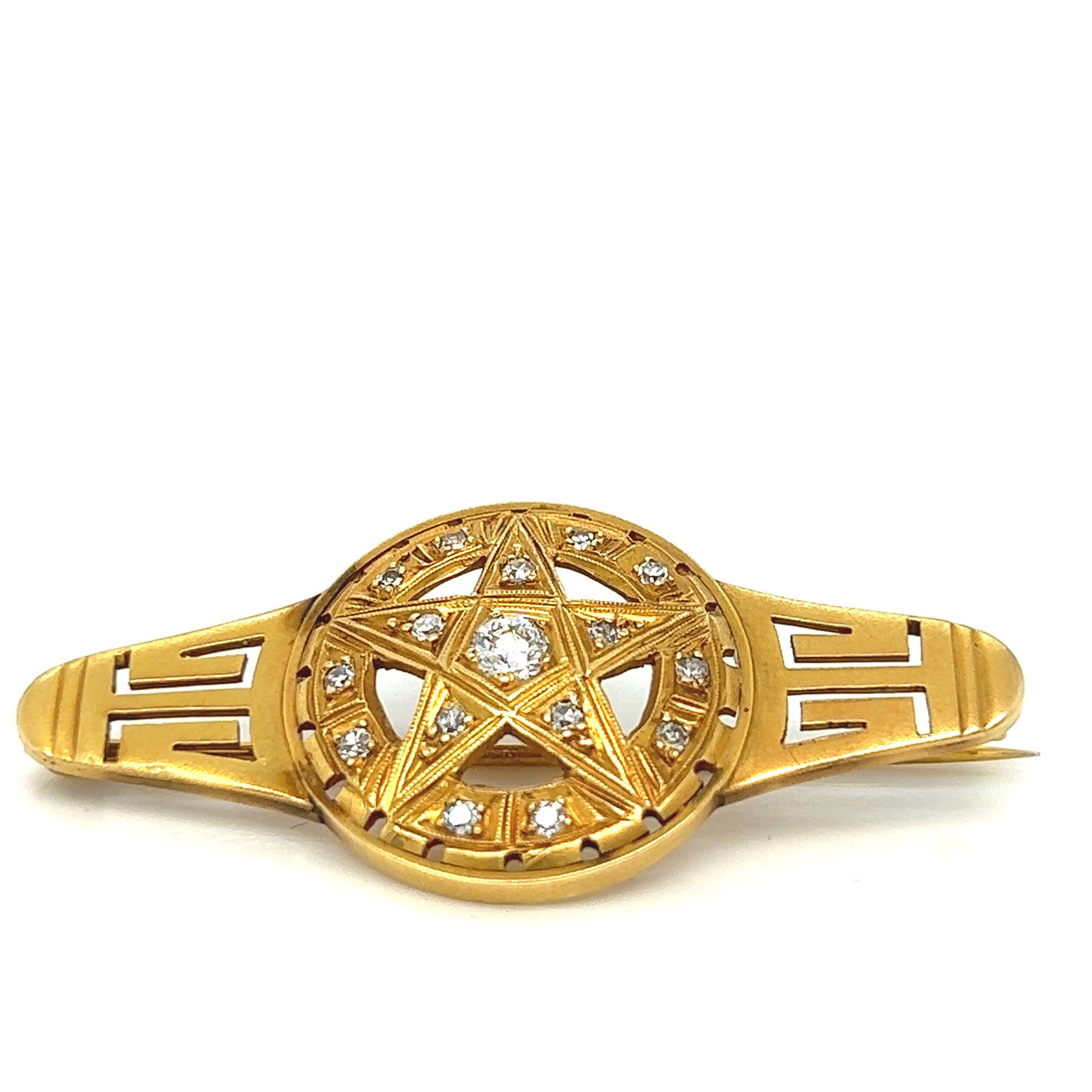 14k yellow gold diamond Antique Eastern star pin (1 of 6)