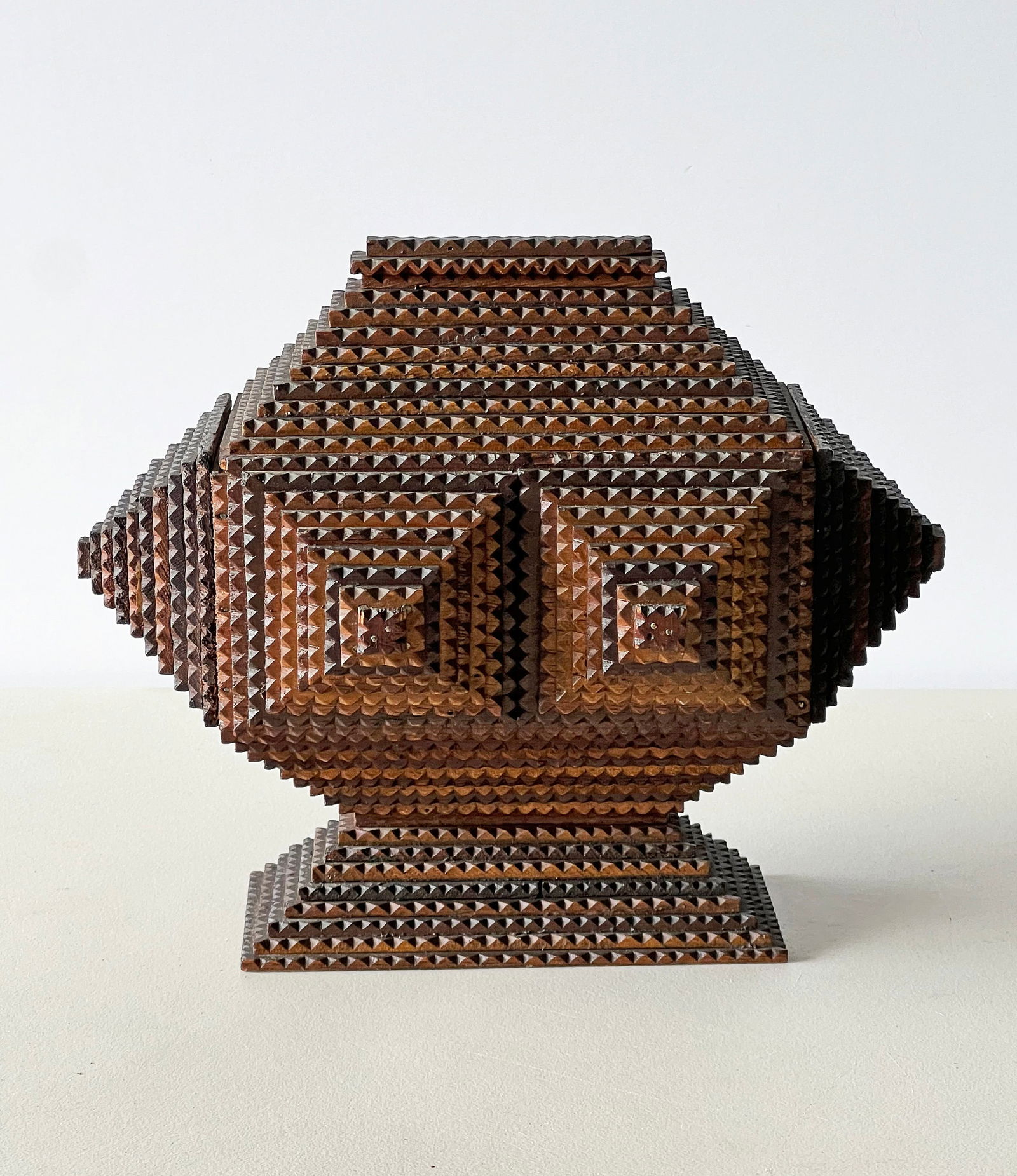 Deeply Layered Tramp Art Pedestal Box (1 of 4)