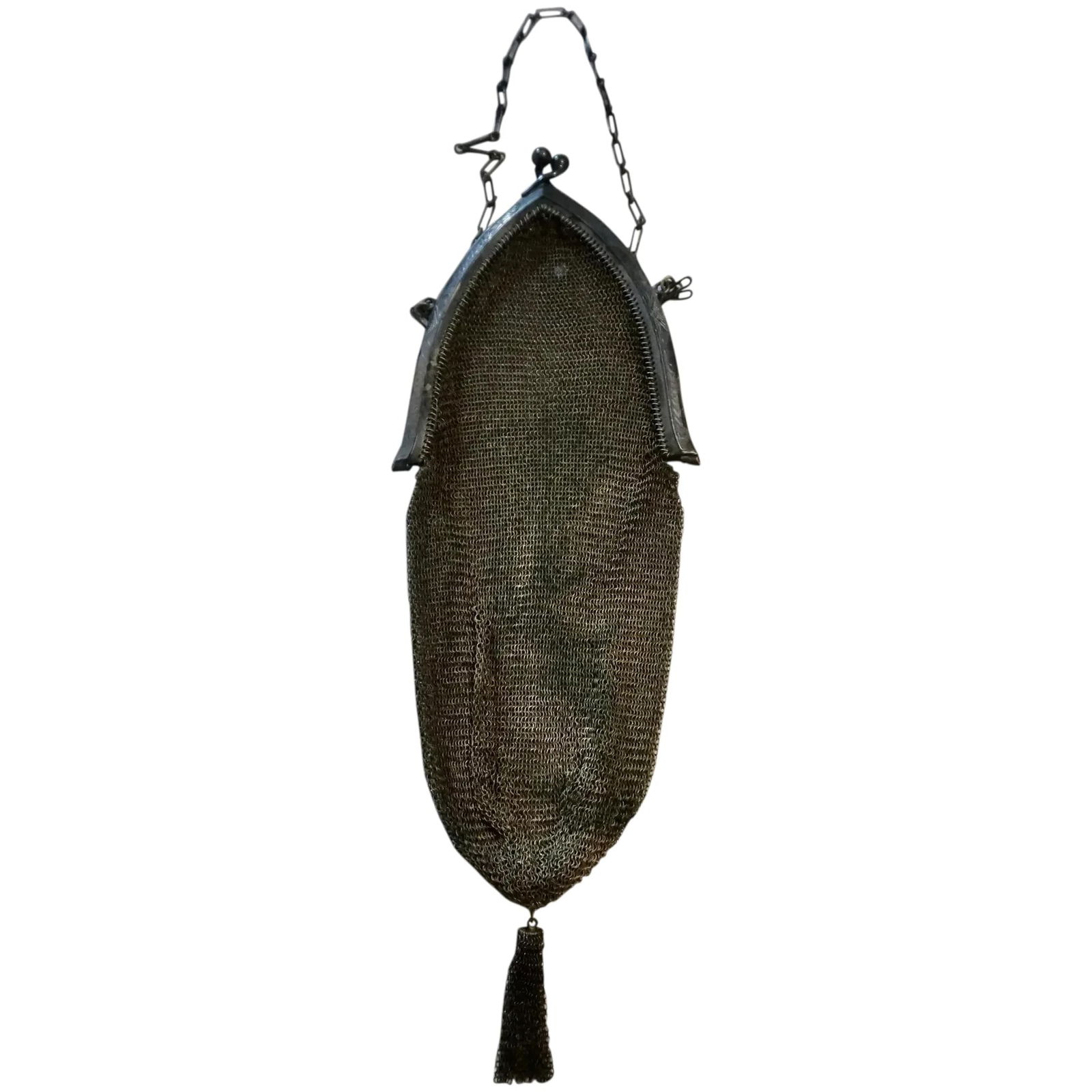 Silver Flapper purse / vintage signed Whiting & Davis mesh purse / Art deco Vintage cathedral frame (1 of 7)