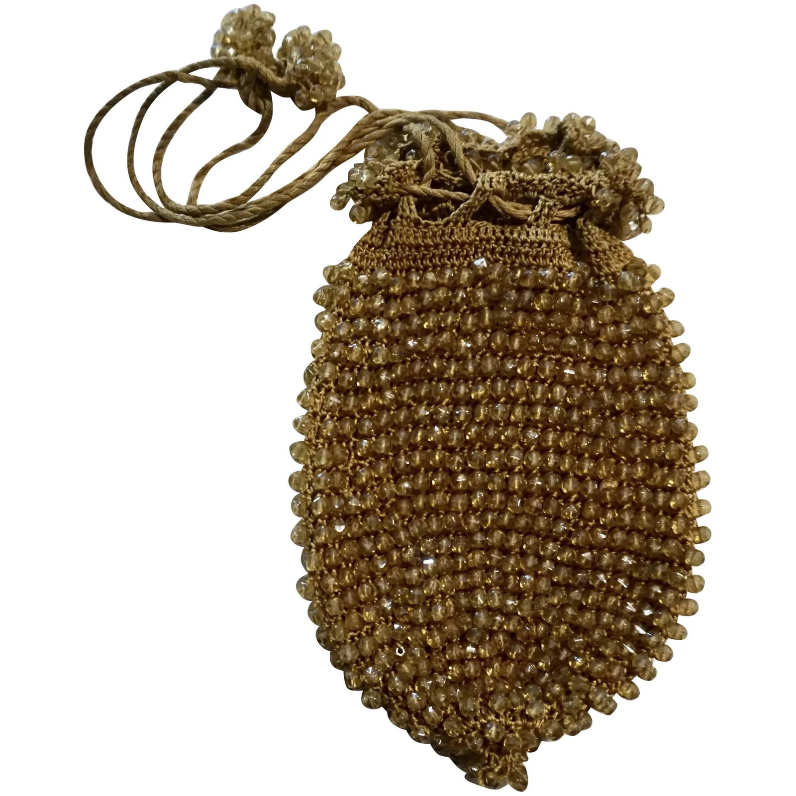 Antique Victorian Glass Bead Knit Drawstring purse (1 of 7)