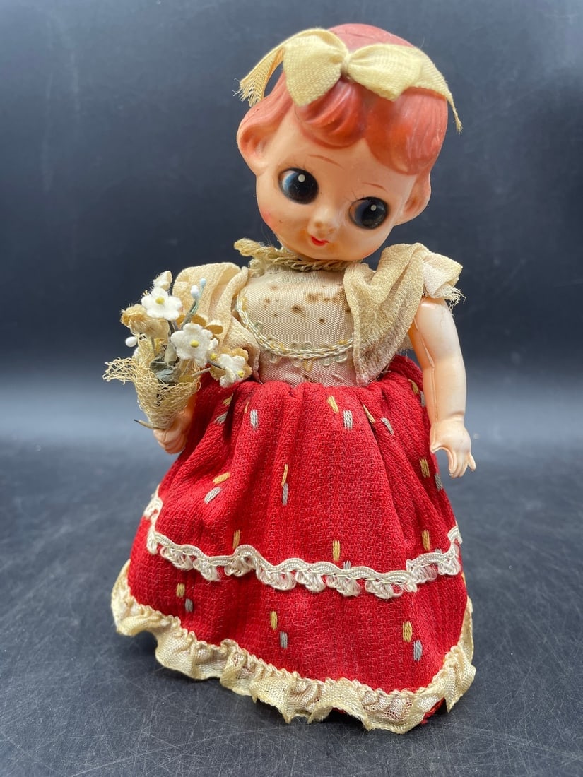VINTAGE WIND UP DANCING DOLL GIRL Japan: Title: VINTAGE WIND UP DANCING DOLL GIRL Japan Date/Period: approx 1950-60'S Dimension: approx 7 x 3.5 x 3 Material: mixed materials Additional Information: VINTAGE WIND UP DANCING DOLL GIRL Japan. Wa