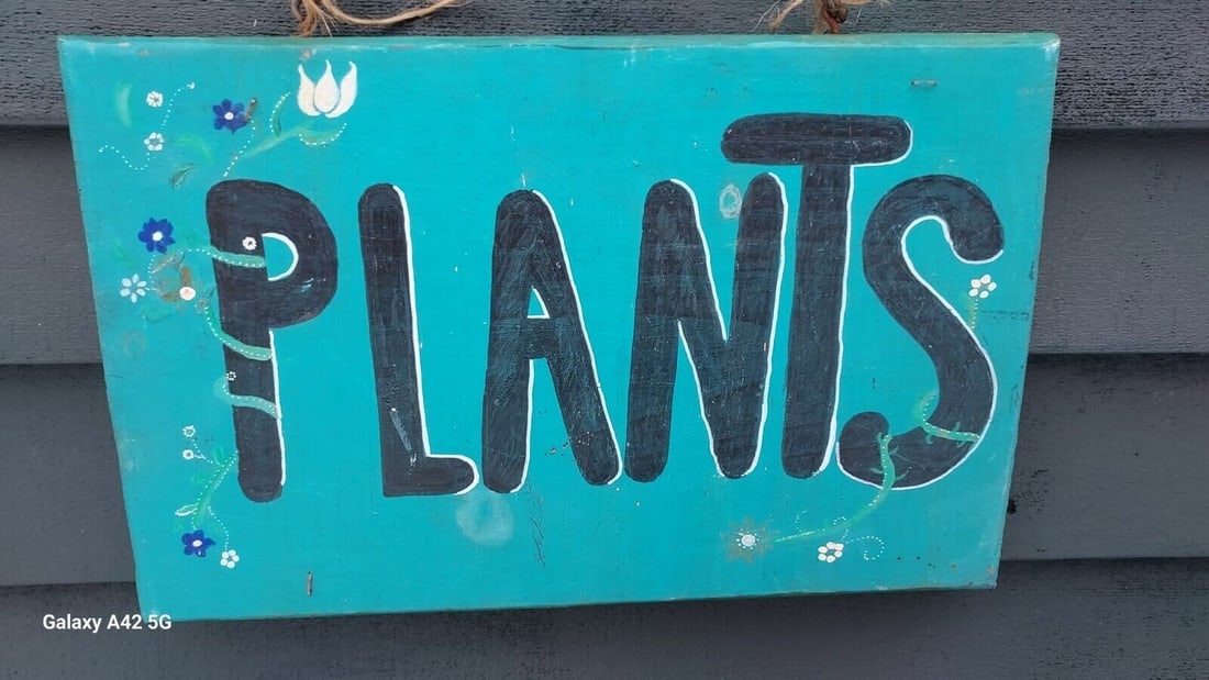 Antique hand Painted PLANTS sign 1970 Psychedelic (1 of 2)