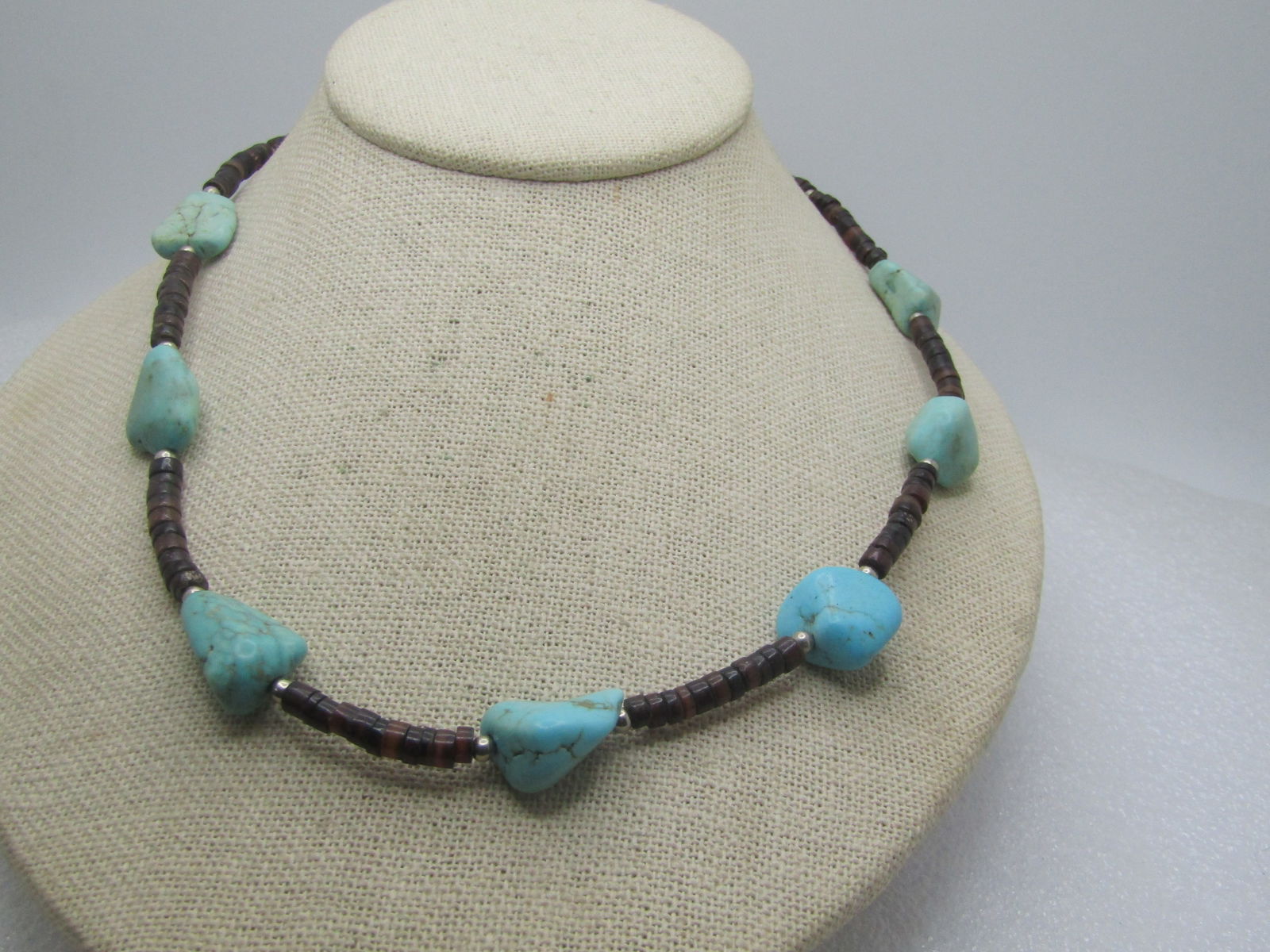 Vintage Southwestern  Turquoise & Shell Heishi Necklace, 21", 1980's-1990's (1 of 7)