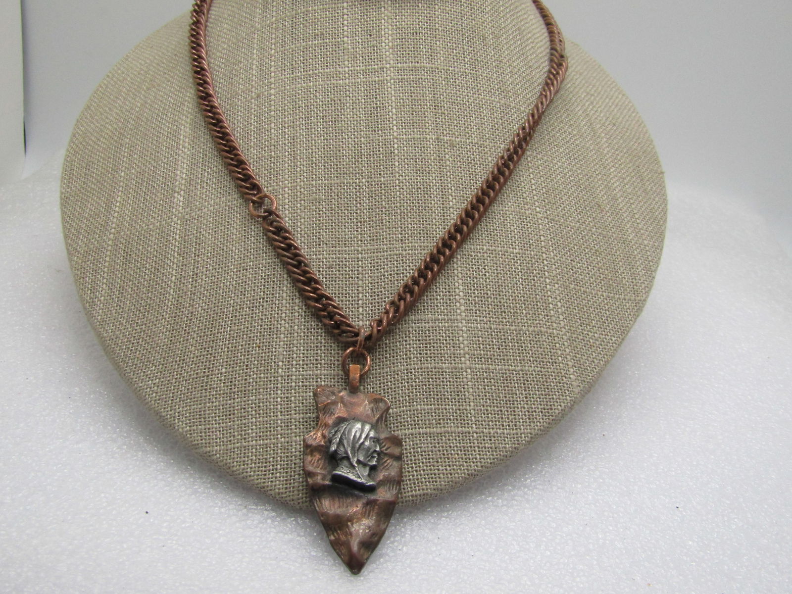Vintage Copper Arrow Head & Chief Necklace, 1960's-1970's, 18", Southwestern (1 of 6)
