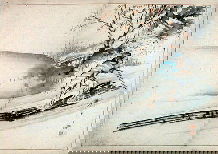 School of Matsumura KEIBUN (attr. to): Raftsman: Artist: School of Matsumura KEIBUN (attr. to) Title: Raftsman Series: Preparatory drawing, most likely for an illustrated book. Date: early 19th c. Medium: Drawing in black ink and color on paper. Siz