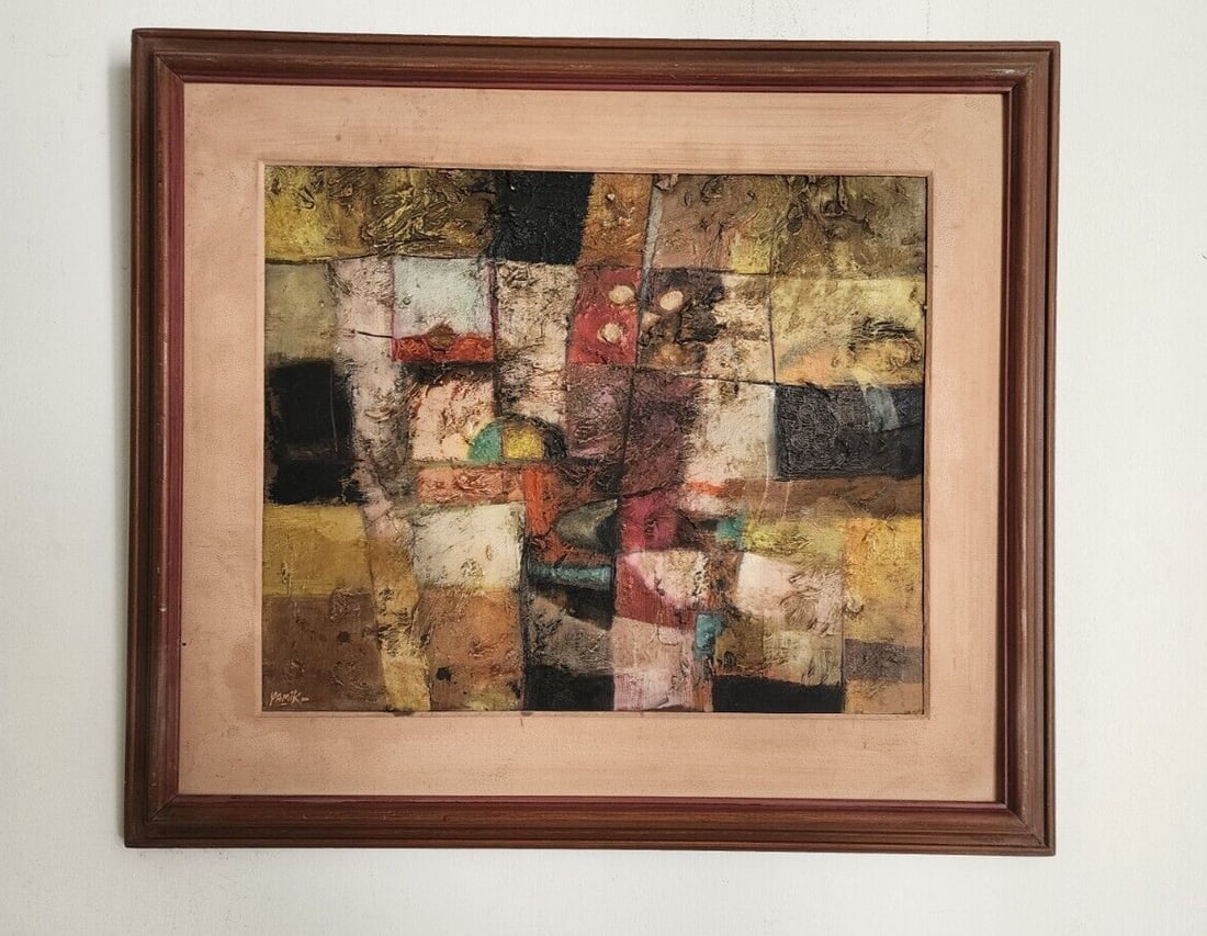 FINE ART: LUIS YAMAMOTO "Yamik" Oil On Masonite / Signed / Amazing Abstract t: * Beautiful Painting Abstract * Antique Oil on Masonite - Inka * Abstract theme : Luis Yamamoto " Yamik" Measures: * 15 x 18 inch * 22 x 24.5 inches Framed Documents : Permission to export Ministry of