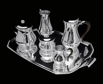 PUIFORCAT (HERMES) 6pc ORIGINAL FRENCH ART DECO STERLING SILVER TEA SET + TRAY, 1900-1940 (1 of 17)