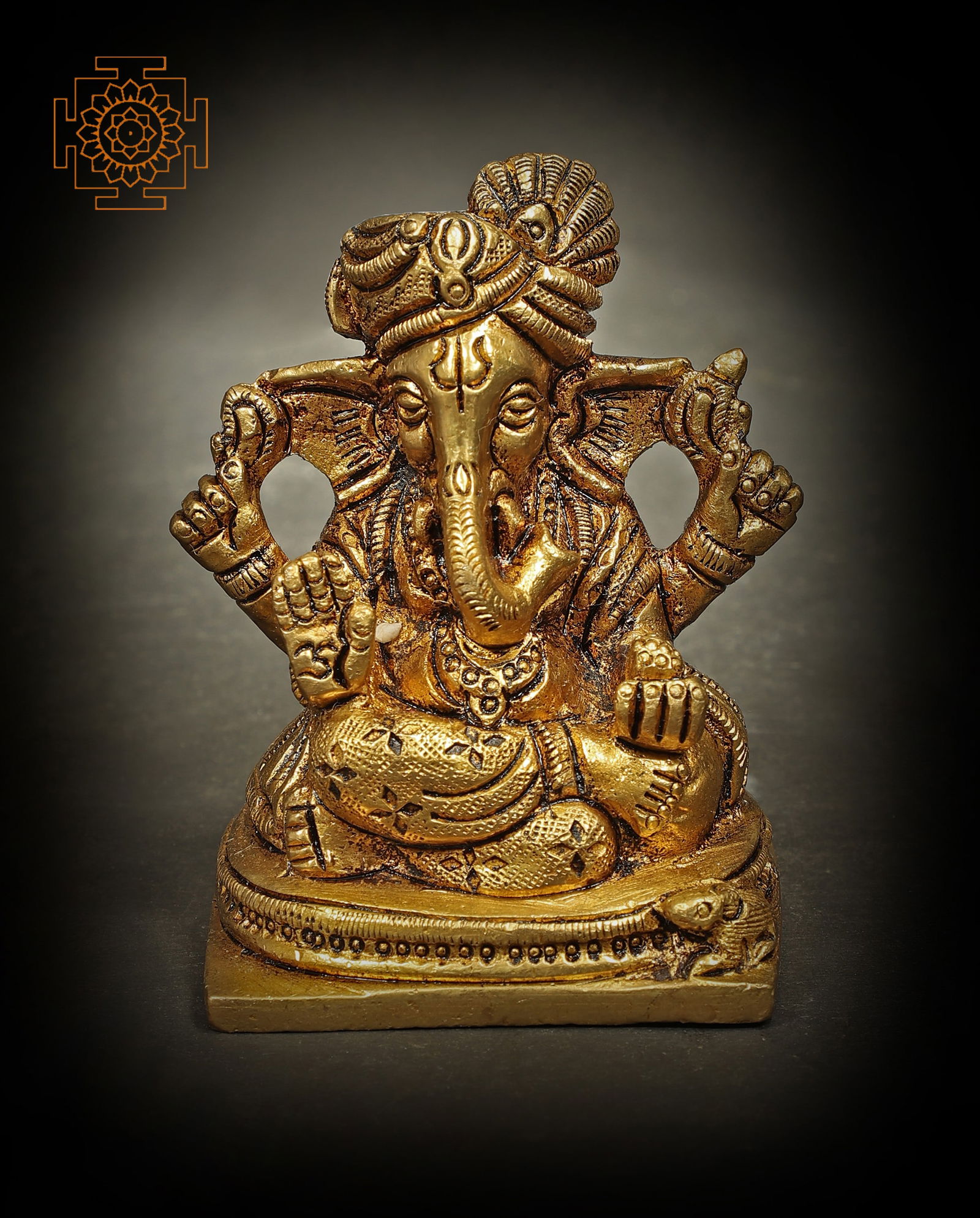 2" Seated Turbaned Lord Ganesha (Small Size) In Brass (1 of 3)