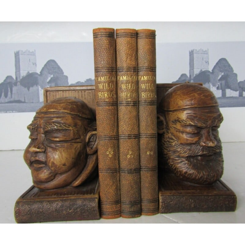 Familiar Wild Birds: Illustrated by A. Thorburn and others. Volumes II, III and IV. Half-leather over green cloth boards. Gilt title, black bands to spine. Mottled page-blocks. Colour frontispiece plates. Full-page colour