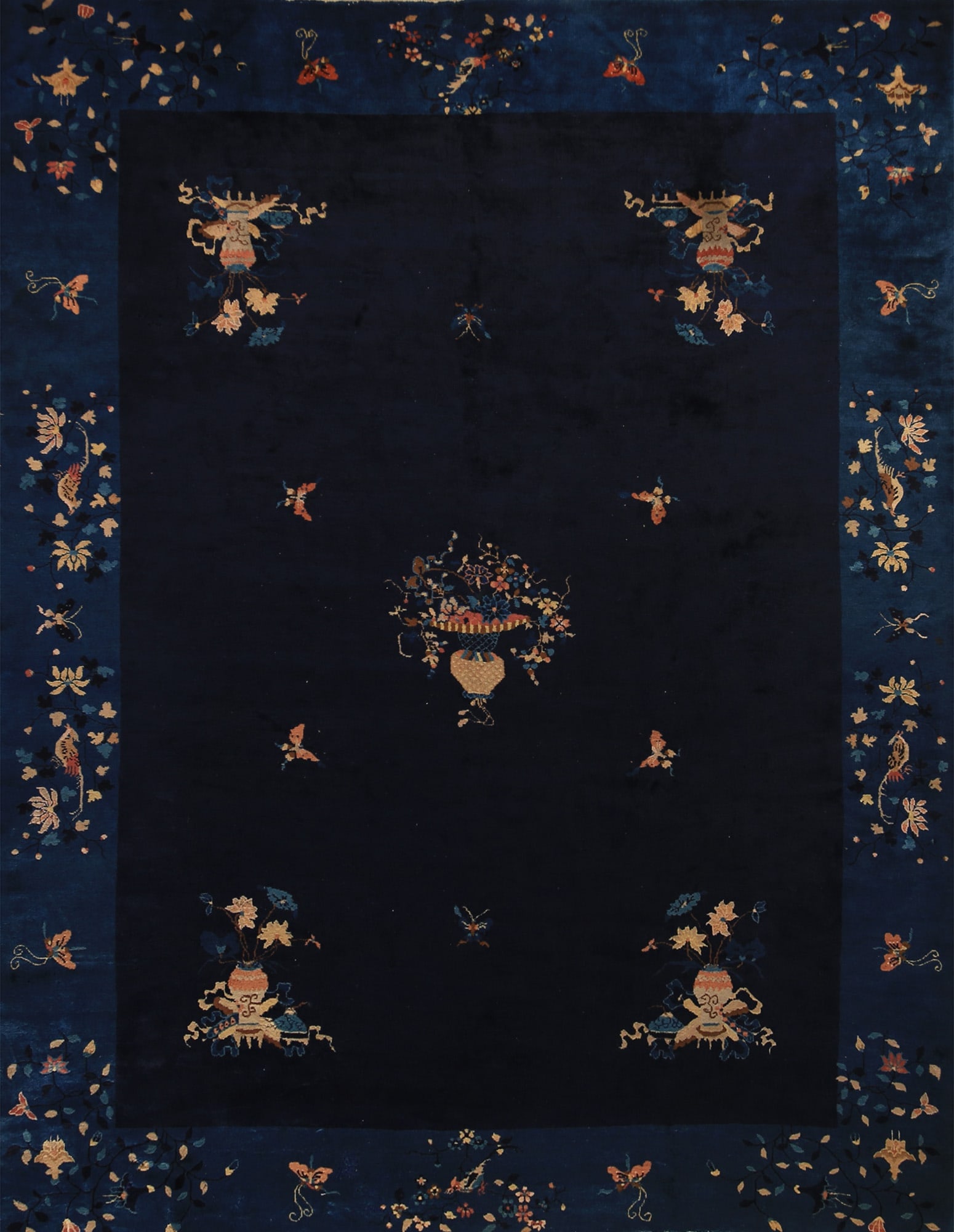 Vegetable Dye Navy Blue Art Deco Antique Area Rug 9x12: Title: Vegetable Dye Navy Blue Art Deco Antique Area Rug 9x12 Description: A Beautiful Genuine China Art Deco rug is Hand Knotted by skillful weavers in China with 100% Wool Material. This rug is in V