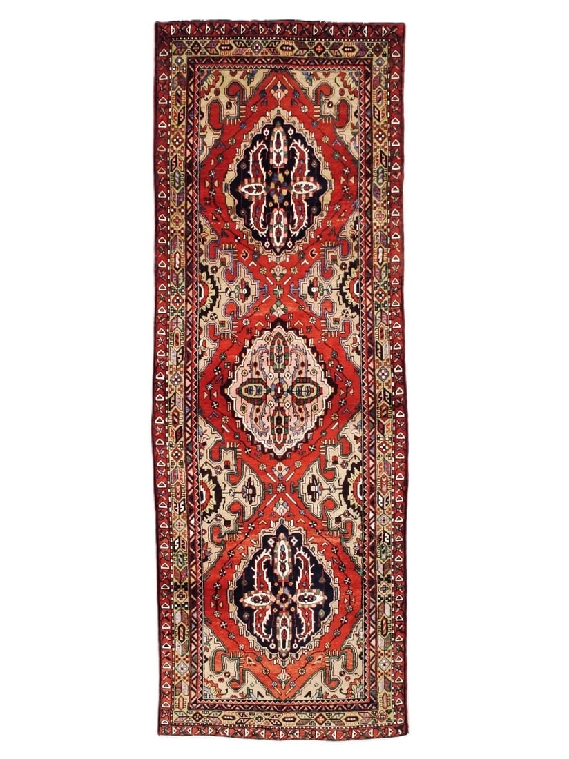 Hand Knotted Persian Tribal Runner Rust Oriental Seisan Wool Area Rug 3'9" x 10'8" (1 of 10)