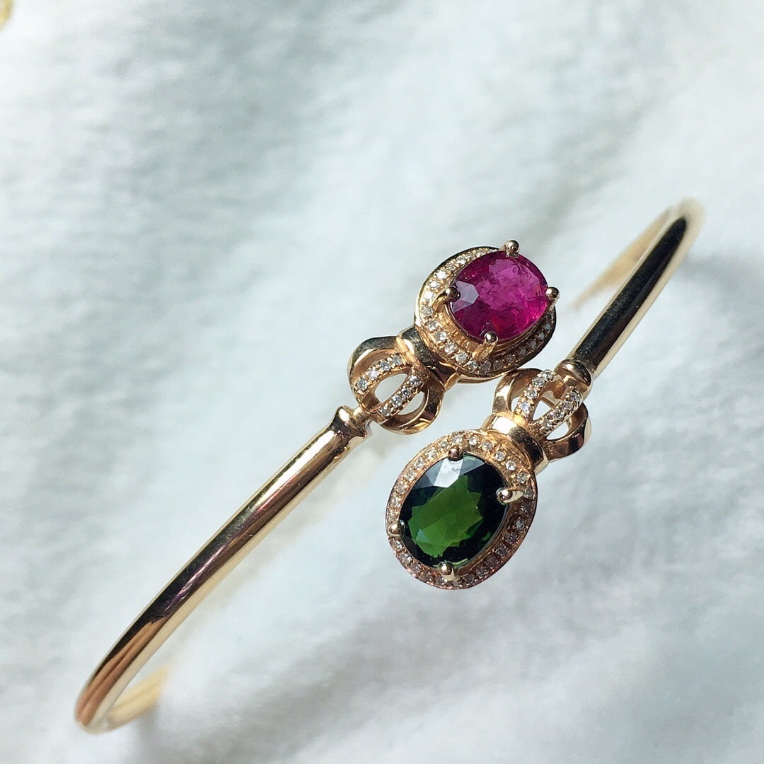 18K Rose Gold 1.05 CT Tourmaline & Diamond Bangle (1 of 6)