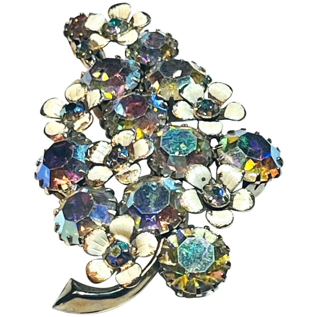 Vintage Weiss Floral Rhinestone Brooch (1 of 6)