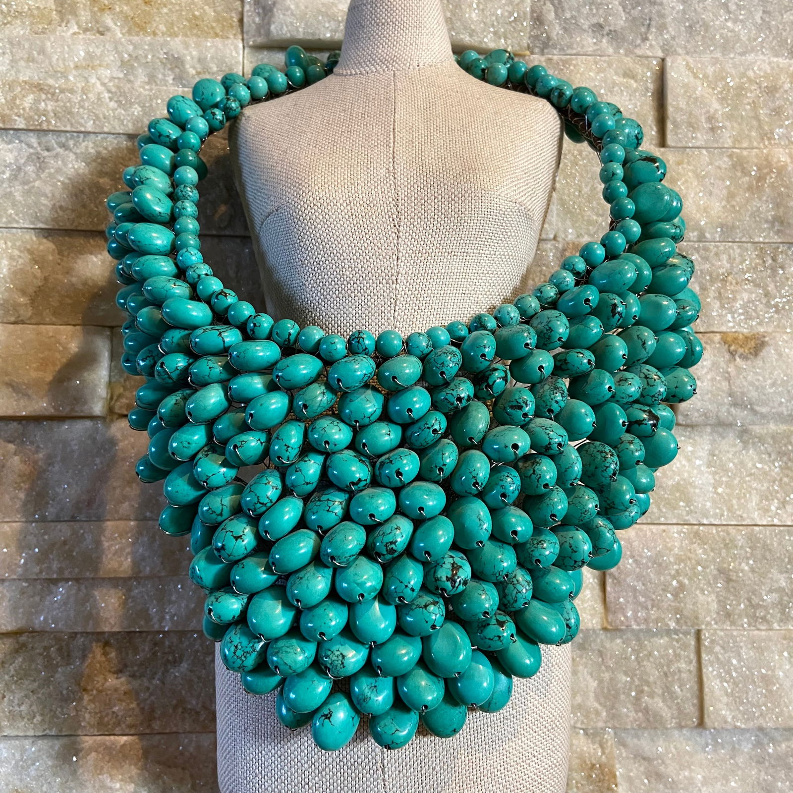 Vintage Italy Designer Handmade Exaggerated 2720 Carats Natural Turquoise Bib Statement Necklace (1 of 18)