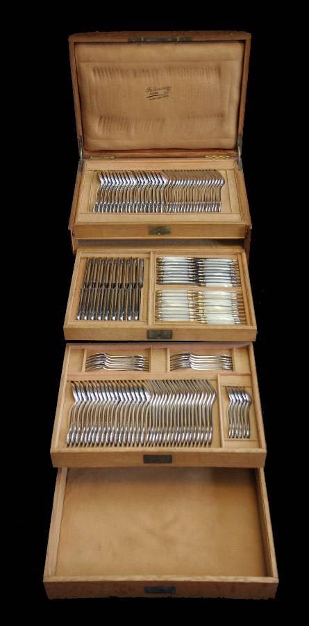 FALKENBERG 144pcs. ANTIQUE LOUIS XVI STERLING SILVER FLATWARE SET 1850-1899 (1 of 13)
