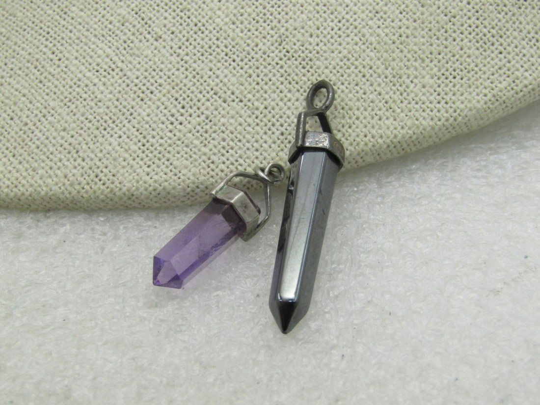 Vintage Sterling Purple Quartz & Hematite Crystal Pendants (1 of 1)