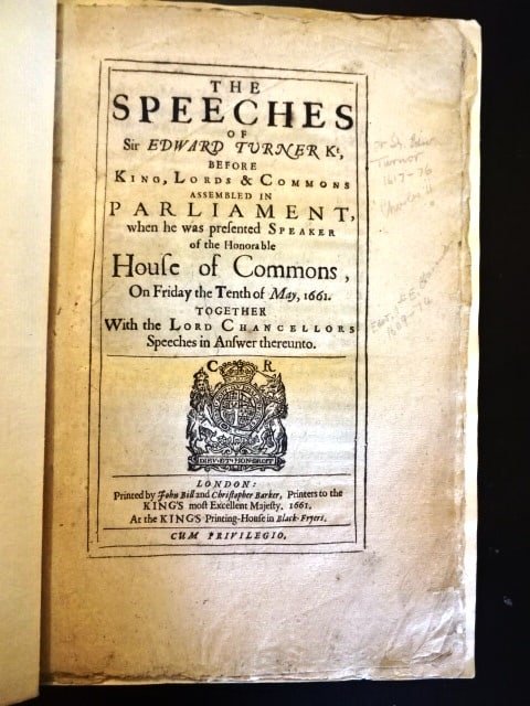 1661 The Speeches of Sir Edward Turner Knight (1 of 1)