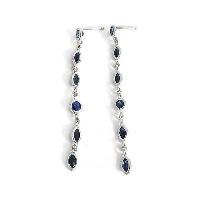 Multi Shape Blue Sapphire Linear Dangle Drop Earrings 14K White Gold, 1.26 Gr (1 of 1)
