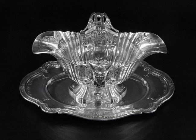 PUIFORCAT (HERMES) FRENCH ANTIQUE STERLING SILVER GRAVY BOAT + PRESENTATION PLATTER 1890s (1 of 1)