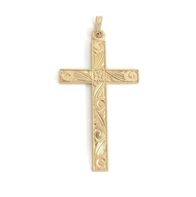 Vintage Etched Textured Cross Necklace Pendant 14K Yellow Gold, 7.02 Grams (1 of 1)