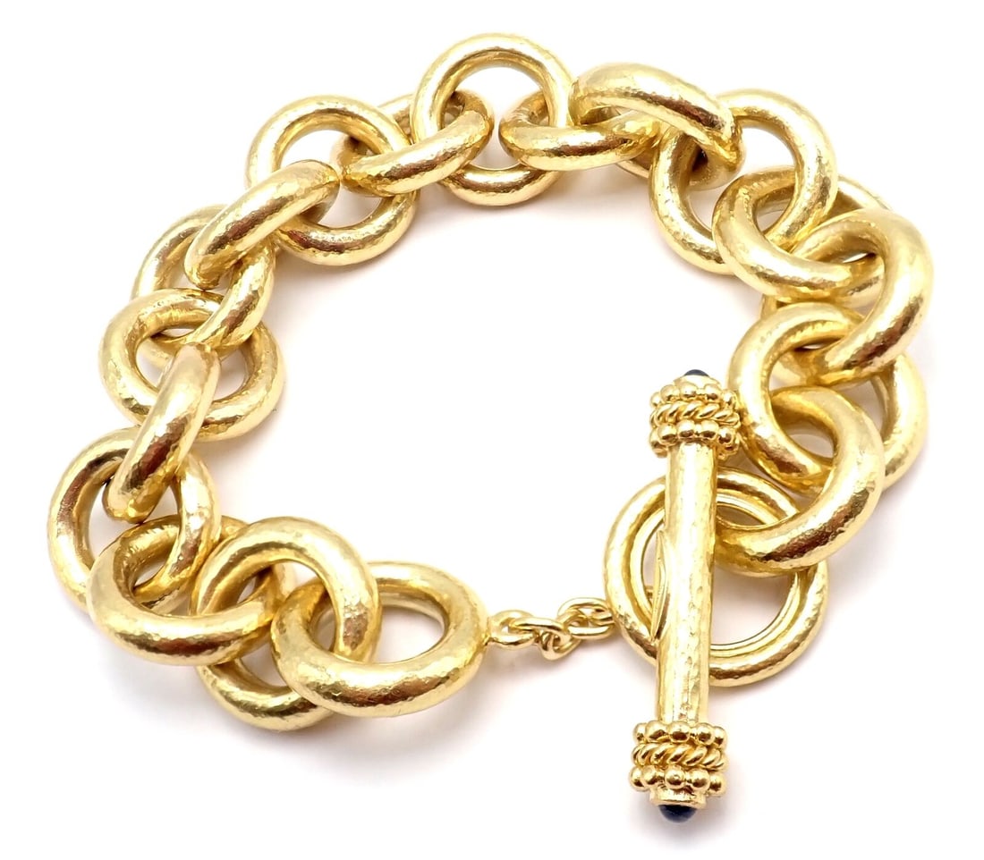 Authentic! Elizabeth Locke 18k Yellow Gold Sapphire Toggle Link Bracelet (1 of 11)