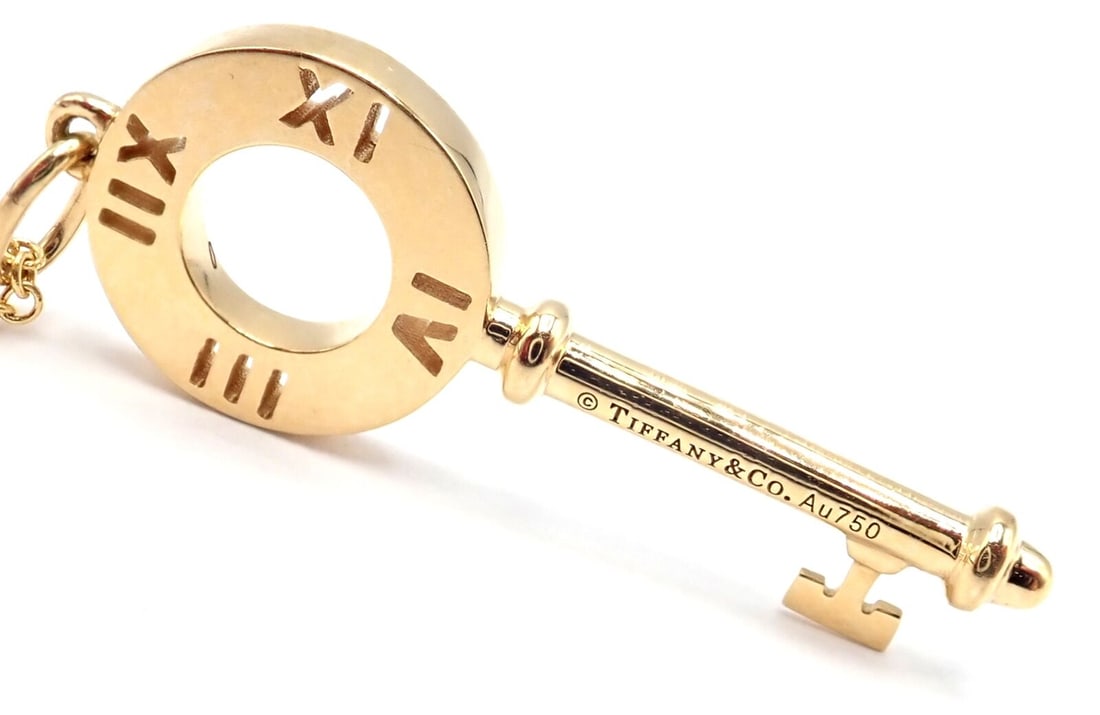 Authentic! Tiffany & Co 18k Yellow Gold Atlas Diamond Key Pendant Necklace (1 of 12)