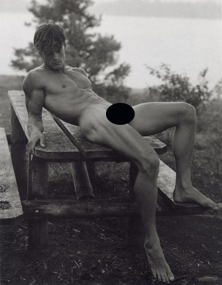 BRUCE WEBER - Paul at Pete's Rock Campground, 1988: Artist: Bruce Weber Title: Paul at Pete's Rock Campground, Adirondack Park, 1988 Medium: Sheet Fed Gravure, 1990, USA Dimensions: 7.3x9.35" Description: Heat Wax Mounted on 11x14" Conservation Board A