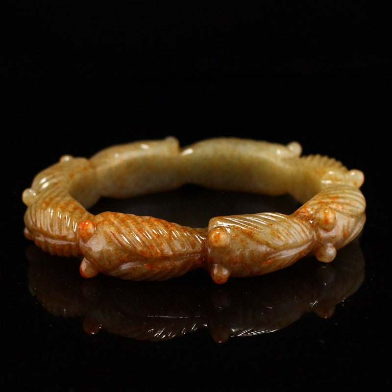 Inside Diameter 59mm Old Chinese Hetian Jade Cicada Bracelet (1 of 10)